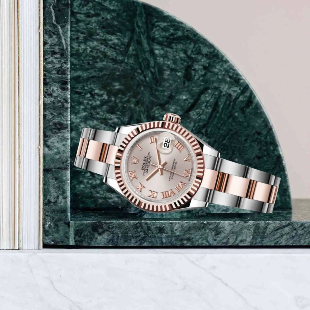 Rolex Lady-Datejust 28mm - Ref: 279171-0006 - Sundust Roman Dial, Two Tone Stainless Steel & 18K Rose Gold Oyster Bracelet Women's Watch