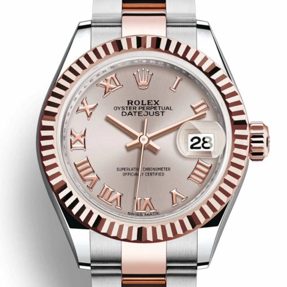 Rolex Lady-Datejust 28mm - Ref: 279171-0006 - Sundust Roman Dial, Two Tone Stainless Steel & 18K Rose Gold Oyster Bracelet Women's Watch