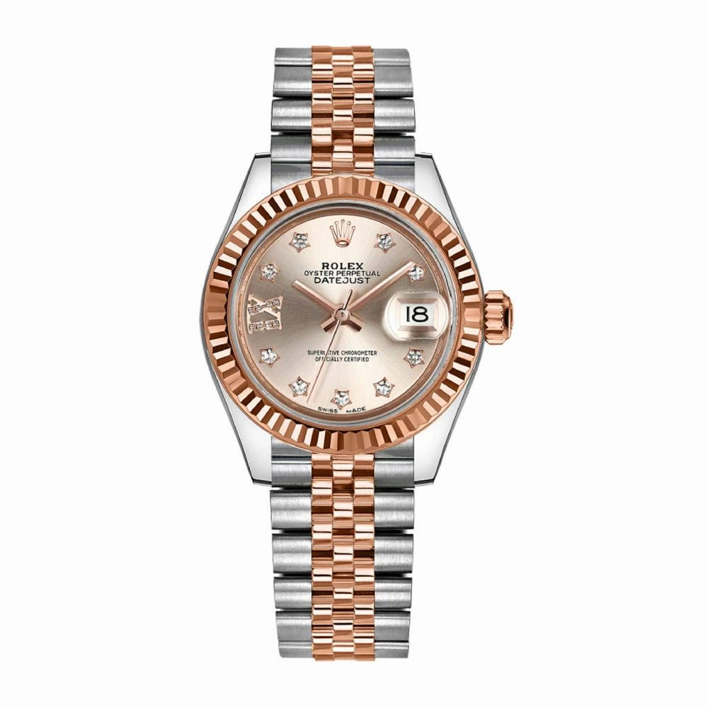 Rolex Lady-Datejust 28mm - Ref: 279171-0019 - Sundust Diamond Dial, Two Tone Stainless Steel & 18K Rose Gold Jubilee Bracelet Women's Watch