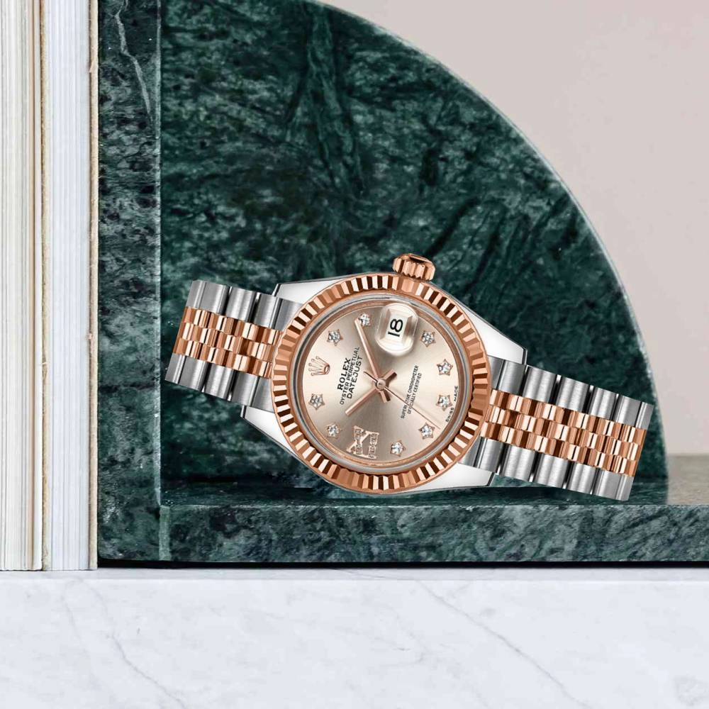 Rolex Lady-Datejust 28mm - Ref: 279171-0019 - Sundust Diamond Dial, Two Tone Stainless Steel & 18K Rose Gold Jubilee Bracelet Women's Watch