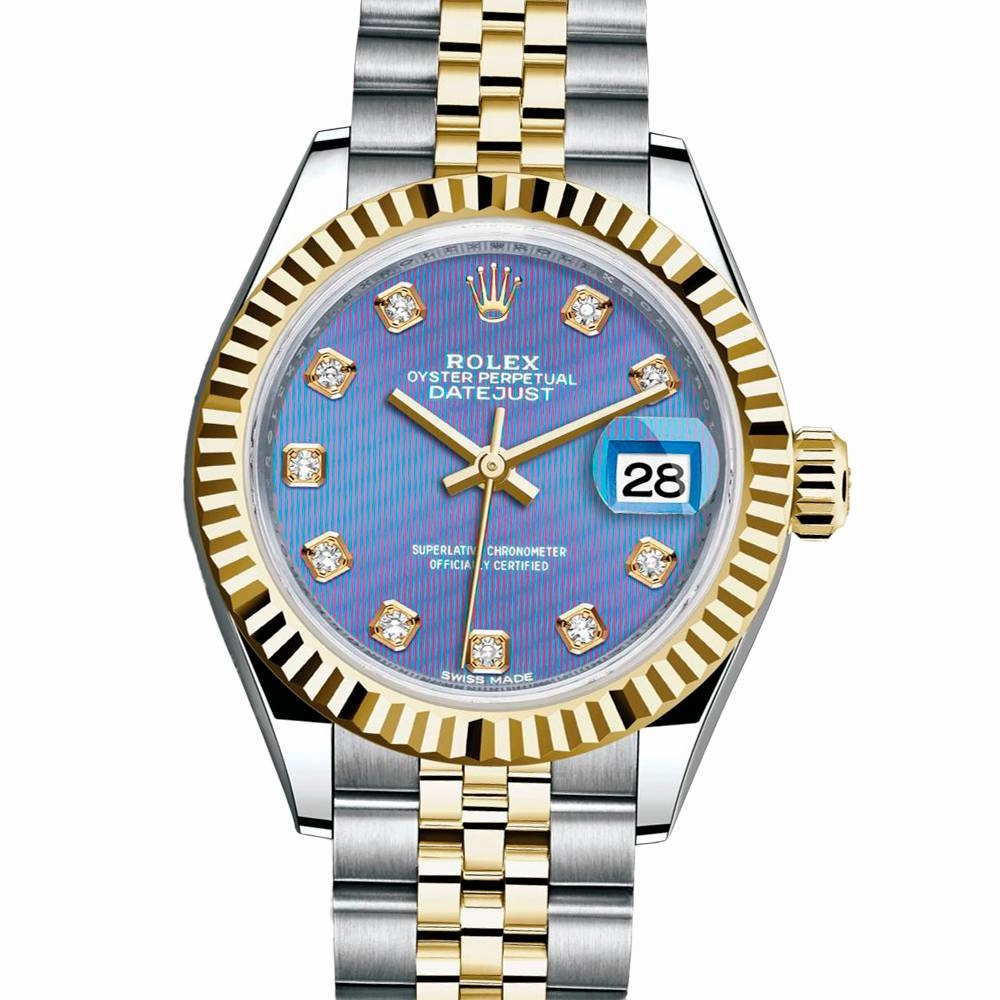 Rolex Lady-Datejust 28mm - Ref: 279173-0017 - Lavender Purple Diamond Dial, Two Tone Stainless Steel & 18K Yellow Gold Jubilee Bracelet Women's Watch