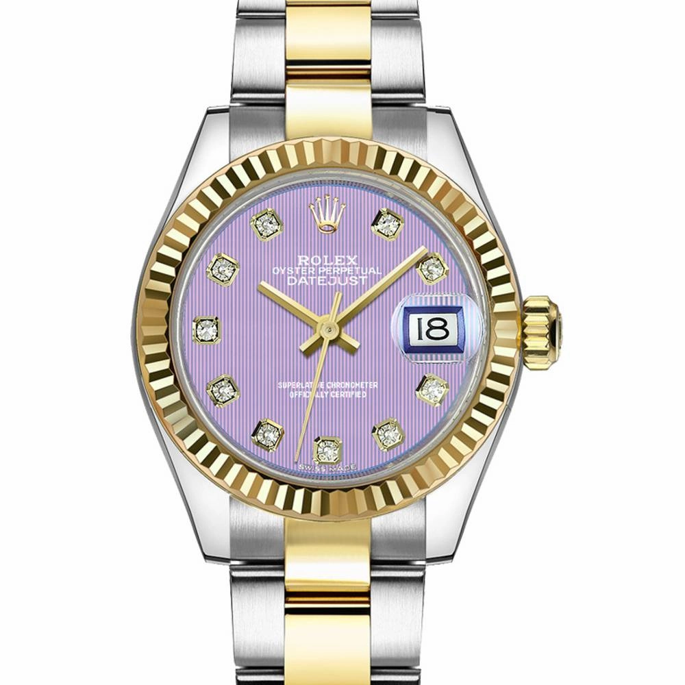 Rolex Lady-Datejust 28mm - Ref: 279173-0018 - Lavender Purple Diamond Dial, Two Tone Stainless Steel & 18K Yellow Gold Oyster Bracelet Women's Watch