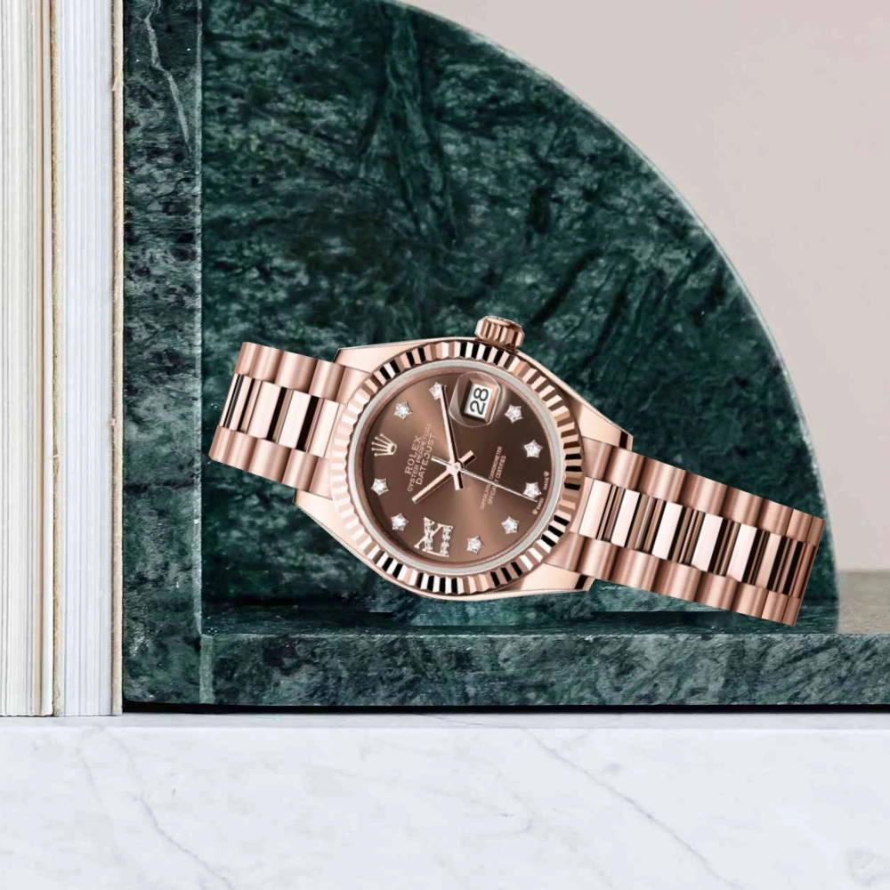 Rolex Lady Datejust 28mm - Ref: 279175-0002 - Chocolate Dial, 18K Rose Gold President Bracelet Women's Watch
