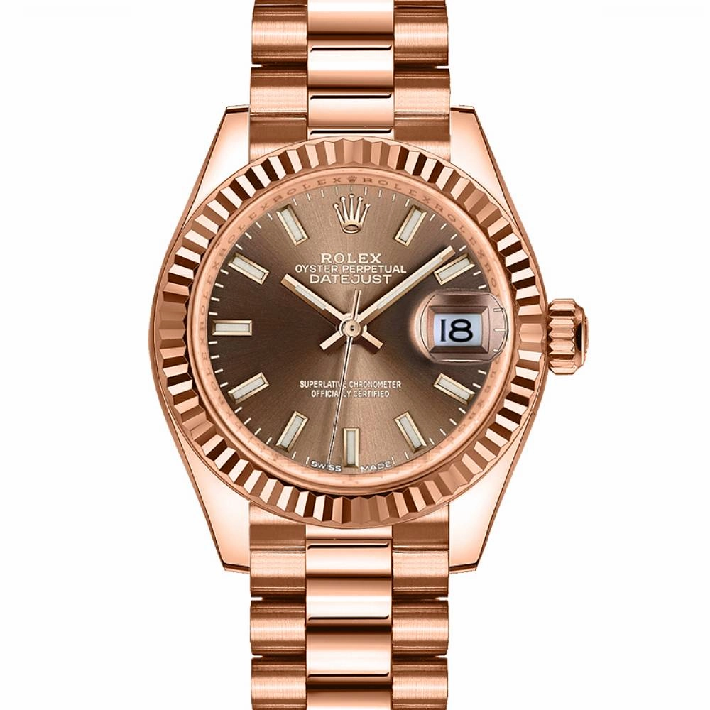 Rolex Lady Datejust 28mm - Ref: 279175-0007 - Chocolate Dial, 18K Rose Gold President Bracelet Women's Watch