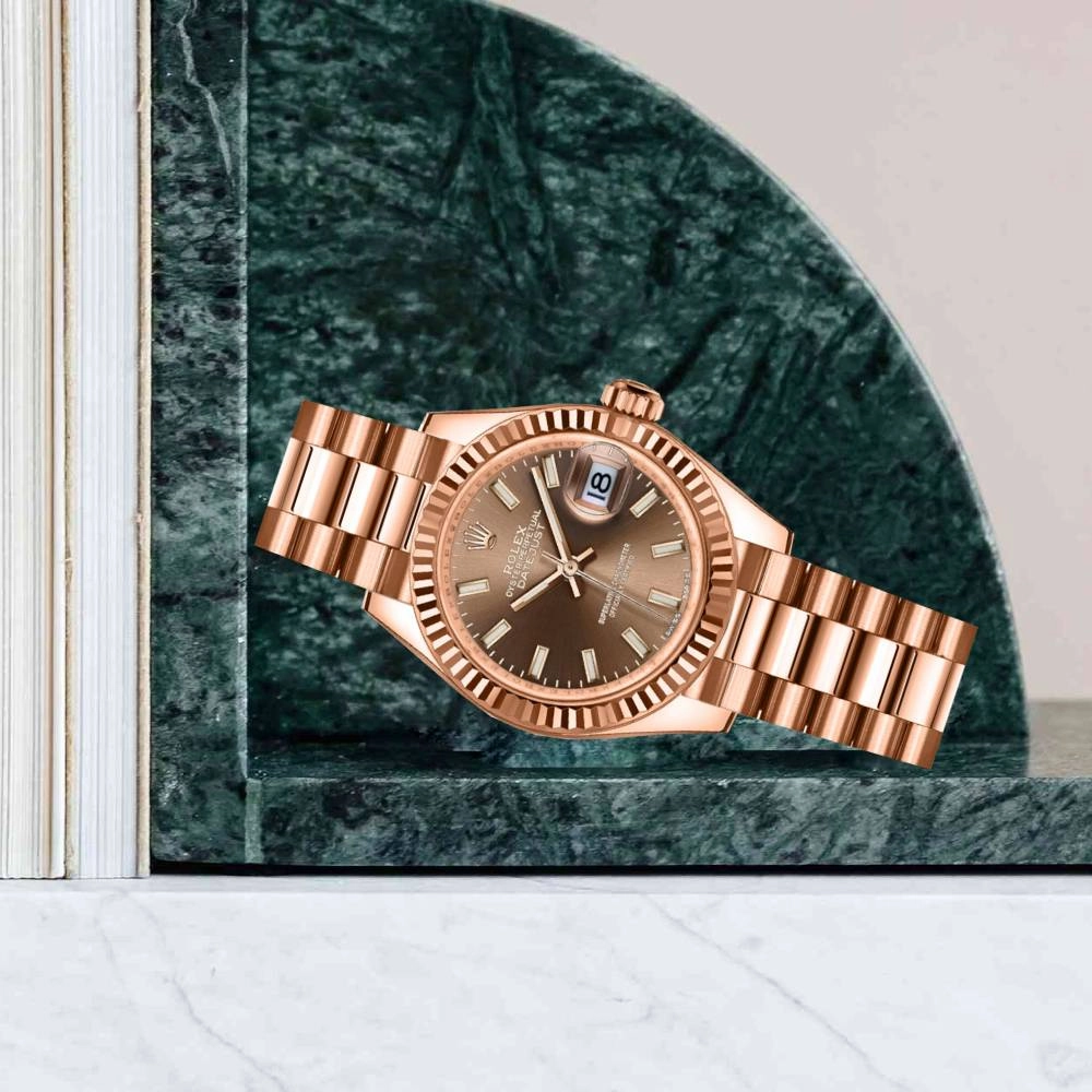 Rolex Lady Datejust 28mm - Ref: 279175-0007 - Chocolate Dial, 18K Rose Gold President Bracelet Women's Watch