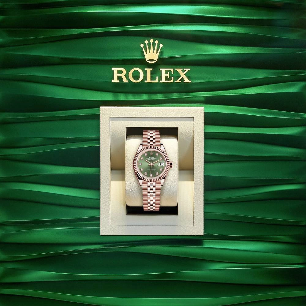 Rolex Lady Datejust 28mm - Ref: 279175-0013 - Green Dial, 18K Rose Gold Jubilee Bracelet Women's Watch