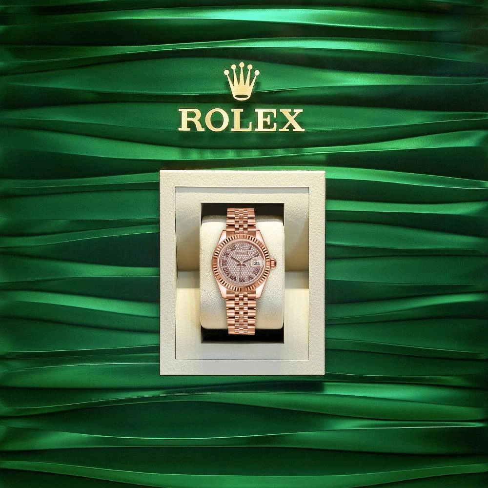 Rolex Lady Datejust 28mm - Ref: 279175-0024 - Diamond Pave Dial, 18K Rose Gold Jubilee Bracelet Women's Watch