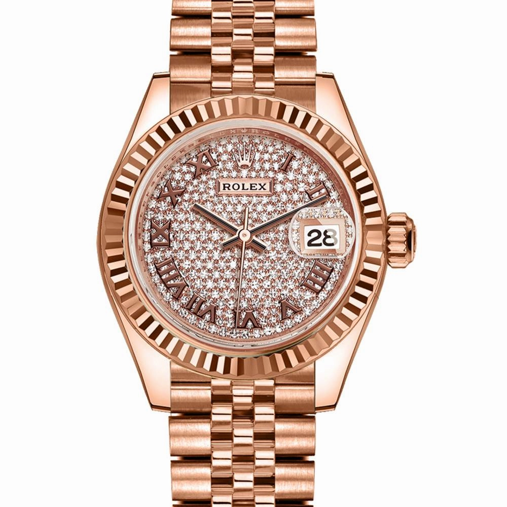 Rolex Lady Datejust 28mm - Ref: 279175-0024 - Diamond Pave Dial, 18K Rose Gold Jubilee Bracelet Women's Watch