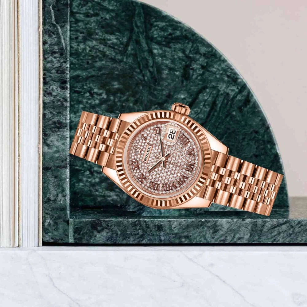 Rolex Lady Datejust 28mm - Ref: 279175-0024 - Diamond Pave Dial, 18K Rose Gold Jubilee Bracelet Women's Watch