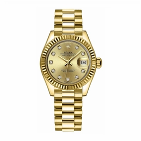 Rolex Lady Datejust 28mm - Ref: 279178-0017 - Champagne Dial, 18K Yellow Gold President Bracelet Women's Watch