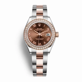 Rolex Lady-Datejust 28mm - Ref: 279381rbr-0010 - Chocolate Roman Dial & Diamond Bezel, Two Tone Stainless Steel & 18K Rose Gold Oyster Bracelet Women's Watch