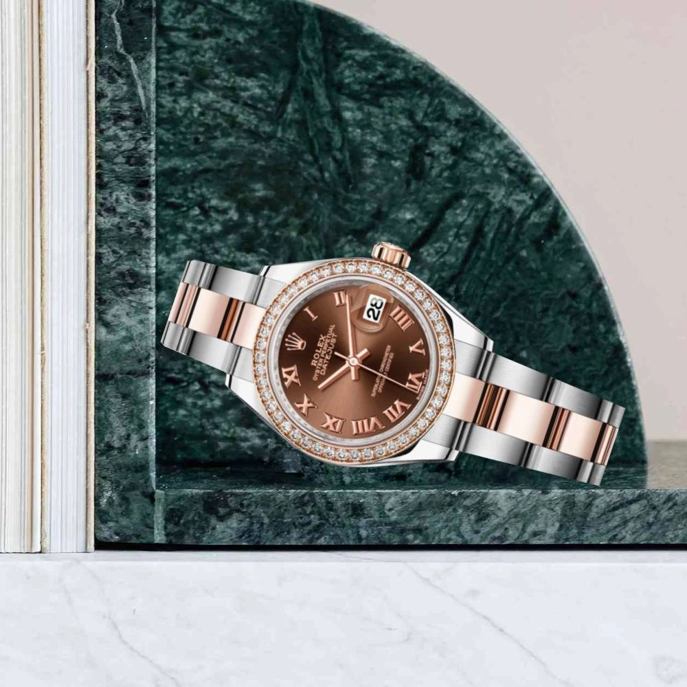 Rolex Lady-Datejust 28mm - Ref: 279381rbr-0010 - Chocolate Roman Dial & Diamond Bezel, Two Tone Stainless Steel & 18K Rose Gold Oyster Bracelet Women's Watch