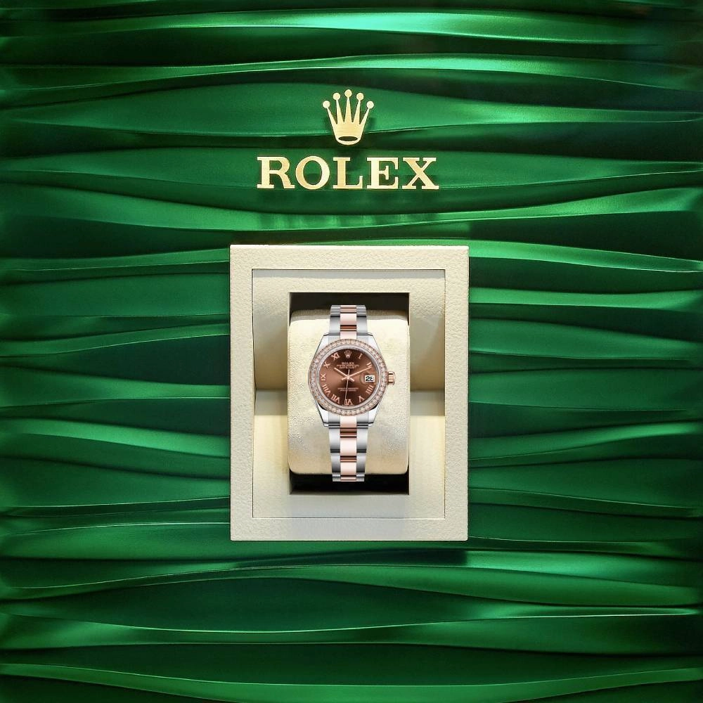 Rolex Lady-Datejust 28mm - Ref: 279381rbr-0010 - Chocolate Roman Dial & Diamond Bezel, Two Tone Stainless Steel & 18K Rose Gold Oyster Bracelet Women's Watch