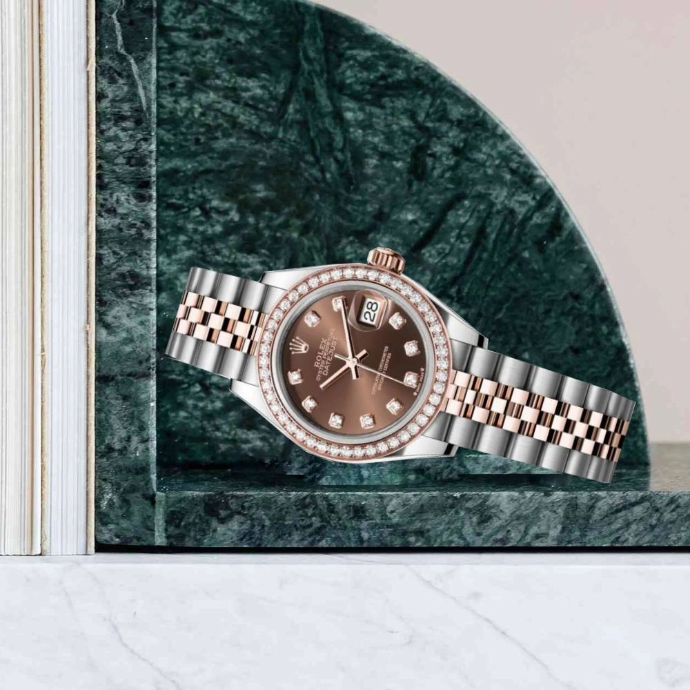 Rolex Lady-Datejust 28mm - Ref: 279381rbr-0011 - Chocolate Diamond Dial & Diamond Bezel, Two Tone Stainless Steel & 18K Rose Gold Jubilee Bracelet Women's Watch
