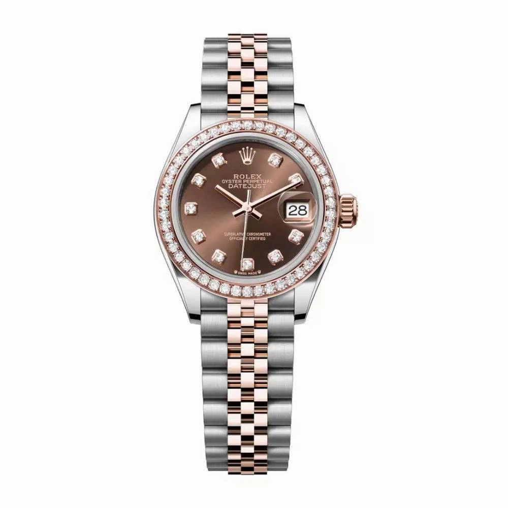 Rolex Lady-Datejust 28mm - Ref: 279381rbr-0011 - Chocolate Diamond Dial & Diamond Bezel, Two Tone Stainless Steel & 18K Rose Gold Jubilee Bracelet Women's Watch