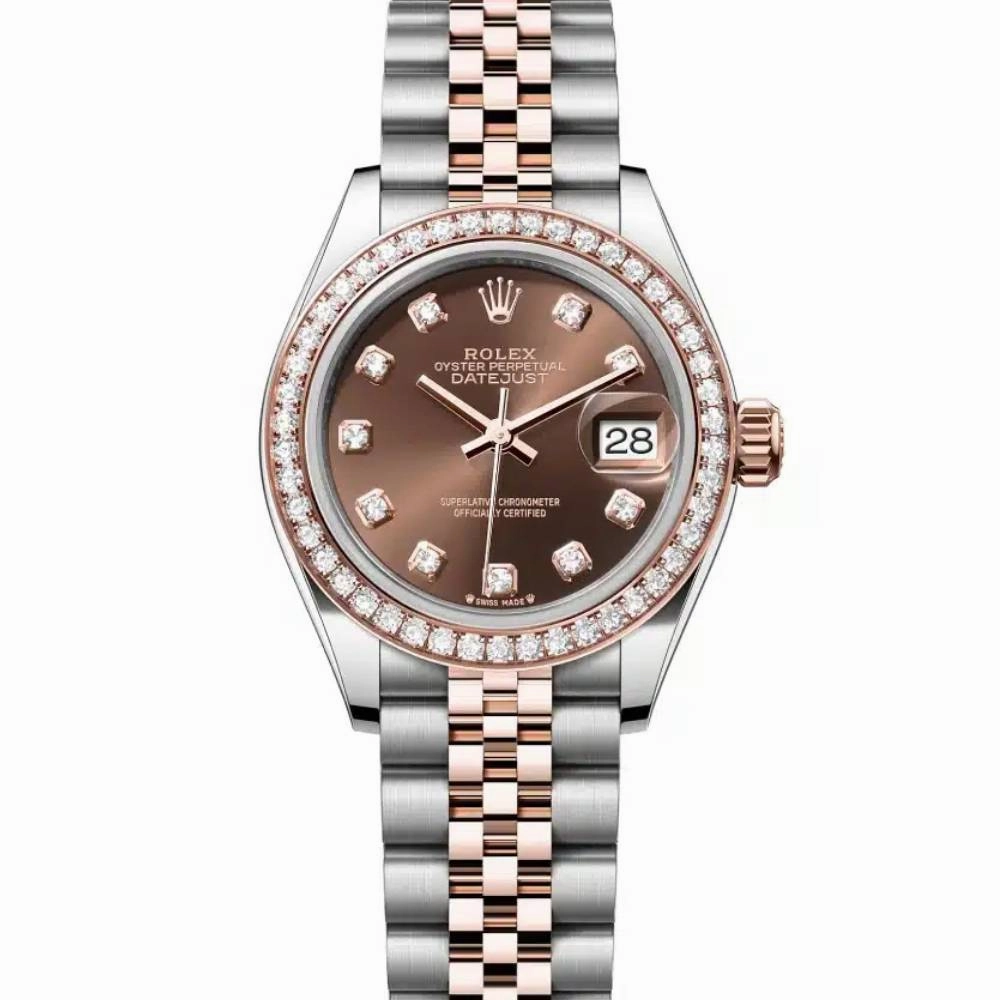 Rolex Lady-Datejust 28mm - Ref: 279381rbr-0011 - Chocolate Diamond Dial & Diamond Bezel, Two Tone Stainless Steel & 18K Rose Gold Jubilee Bracelet Women's Watch
