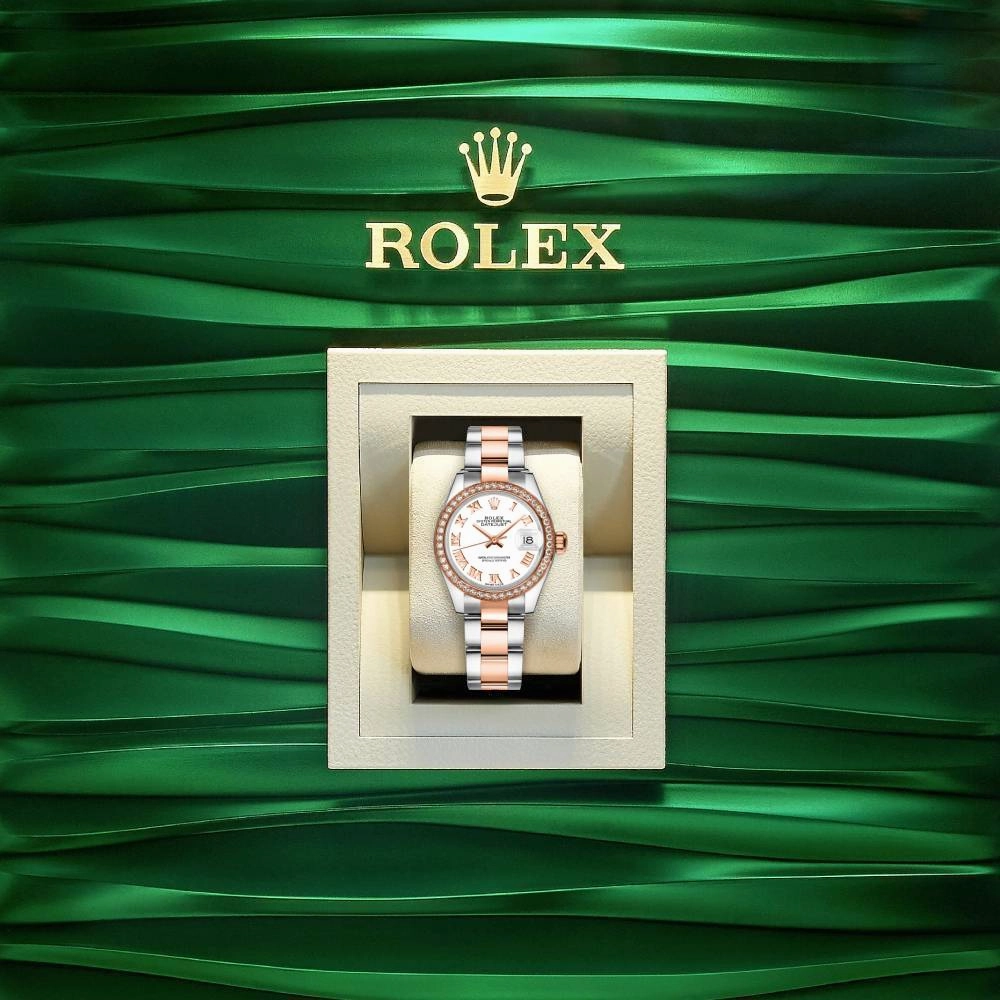 Rolex Lady-Datejust 28mm - Ref: 279381rbr-0022 - White Roman Dial & Diamond Bezel, Two Tone Stainless Steel & 18K Rose Gold Oyster Bracelet Women's Watch