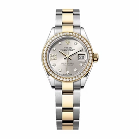 Rolex Lady-Datejust 28mm - Ref: 279383rbr-0004 - Silver Diamond Dial & Diamond Bezel, Two Tone Stainless Steel & 18K Yellow Gold Oyster Bracelet Women's Watch