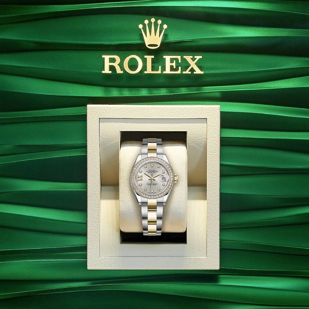 Rolex Lady-Datejust 28mm - Ref: 279383rbr-0004 - Silver Diamond Dial & Diamond Bezel, Two Tone Stainless Steel & 18K Yellow Gold Oyster Bracelet Women's Watch
