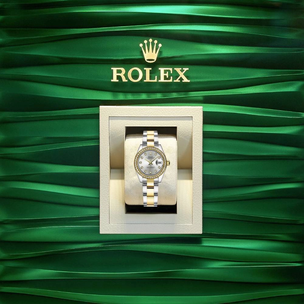 Rolex Lady-Datejust 28mm - Ref: 279383rbr-0008 - Silver Diamond Dial & Diamond Bezel, Two Tone Stainless Steel & 18K Yellow Gold Oyster Bracelet Women's Watch
