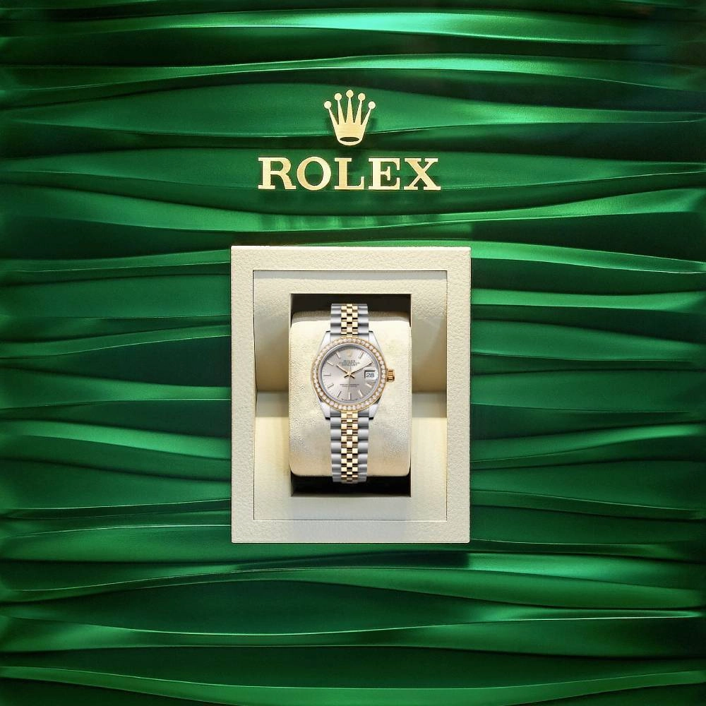 Rolex Lady-Datejust 28mm - Ref: 279383rbr-0017 - Silver Stick Dial & Diamond Bezel, Two Tone Stainless Steel & 18K Yellow Gold Jubilee Bracelet Women's Watch