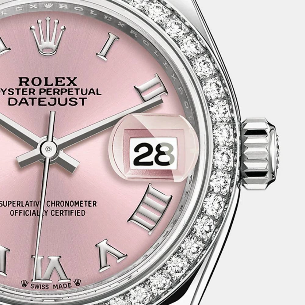 Rolex Lady-Datejust 28mm - Ref: 279384rbr-0006 - Pink Roman Dial & Diamond Bezel, Stainless Steel Oyster Bracelet Women's Watch