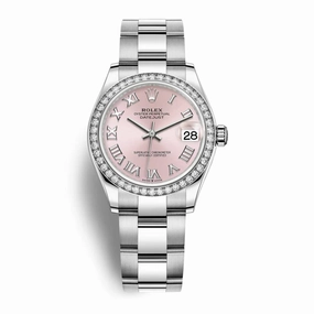 Rolex Lady-Datejust 28mm - Ref: 279384rbr-0006 - Pink Roman Dial & Diamond Bezel, Stainless Steel Oyster Bracelet Women's Watch