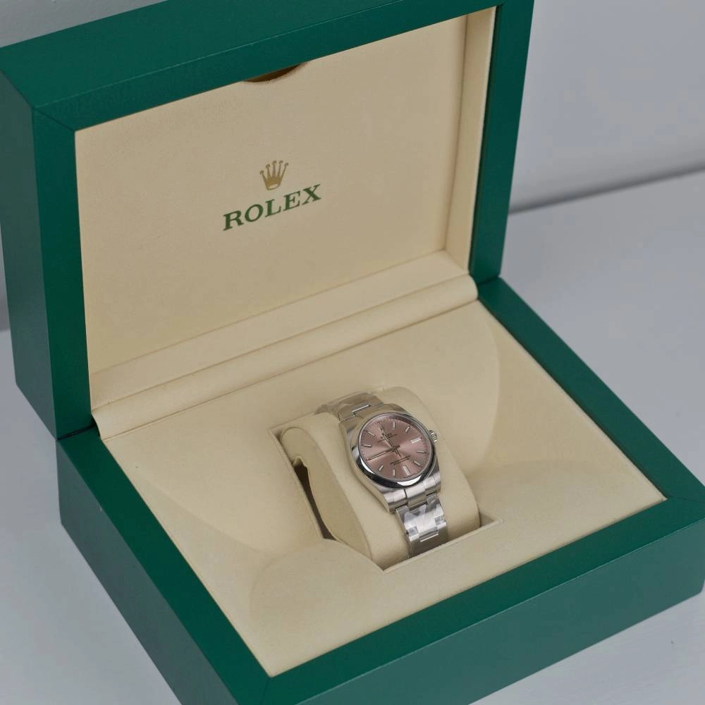 Rolex Oyster Perpetual 34mm - Ref: 124200-0004 - Pink Stick Dial, Stainless Steel Oyster Bracelet Watch