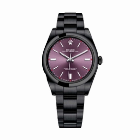 Rolex Oyster Perpetual 39mm - Ref: 114300-0002-pvd-2 - Red Grape Stick Dial, Black PVD Stainless Steel Oyster Bracelet Watch