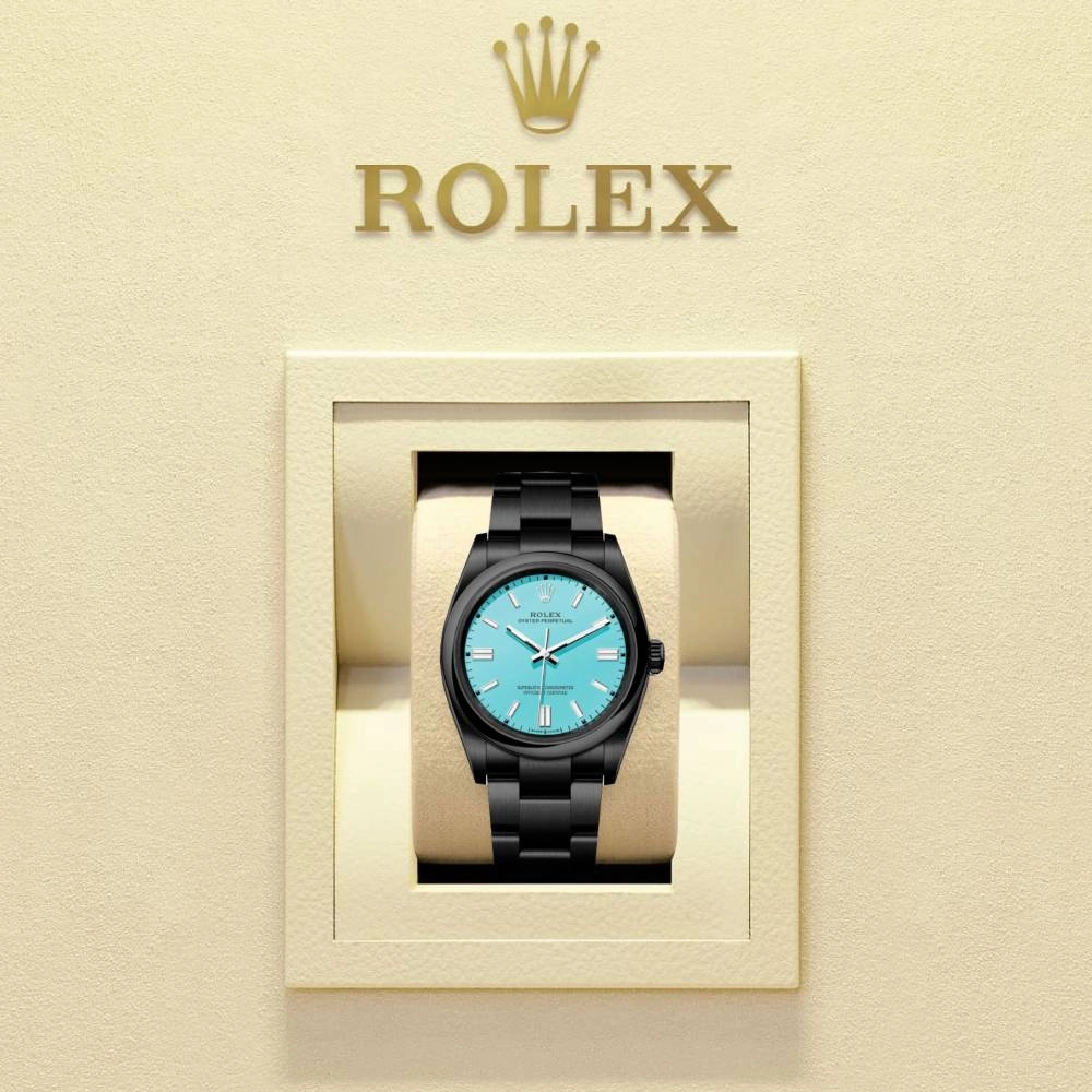 Rolex Oyster Perpetual "Tiffany" 36mm | Black PVD Stainless steel bracelet | Turquoise blue dial Smooth bezel | Men's Watch 126000-0006-pvd-2