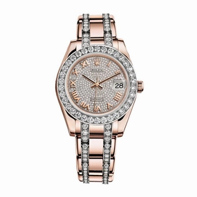 Rolex Pearlmaster 34mm - Ref: 81285-0013 - Pave Roman Diamond Dial, Diamond Bezel & Diamond Case, 18K Rose Gold Diamond Bracelet Women's Watch