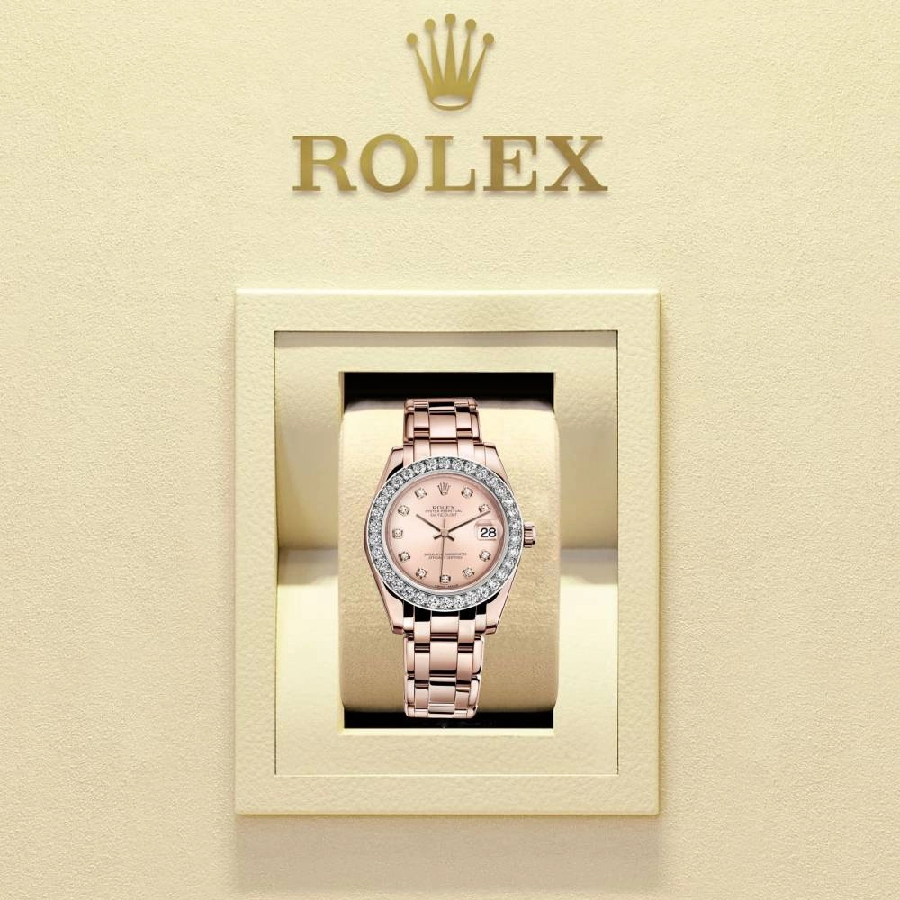 Rolex Pearlmaster 34mm - Ref: 81285-0014 - Pink Diamond Dial & Diamond Bezel, 18K Rose Gold Bracelet Women's Watch