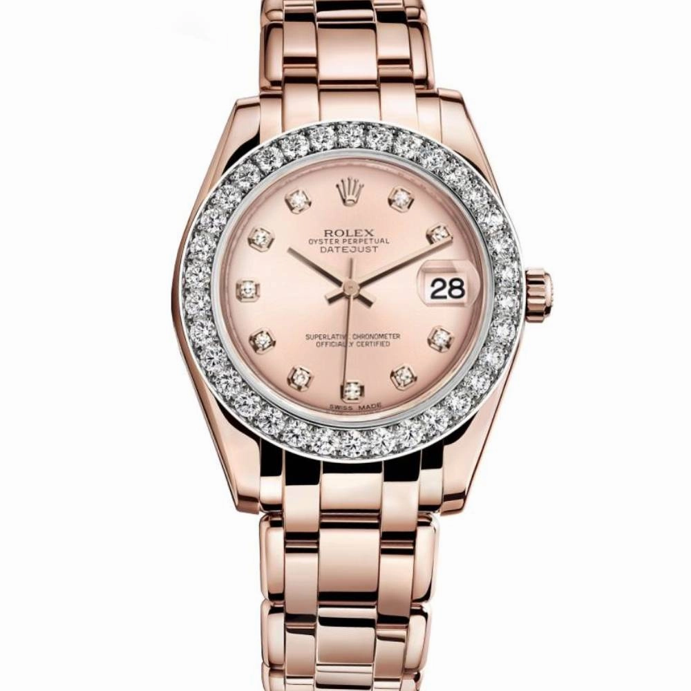 Rolex Pearlmaster 34mm - Ref: 81285-0014 - Pink Diamond Dial & Diamond Bezel, 18K Rose Gold Bracelet Women's Watch