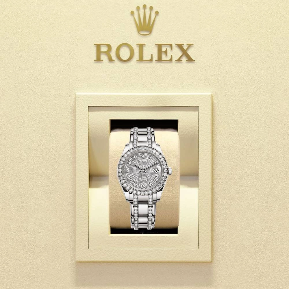 Rolex Pearlmaster 39mm - Ref: 86289-0006 - Pave Roman Diamond Dial & Diamond Bezel, 18K White Gold Diamond Bracelet Women's Watch