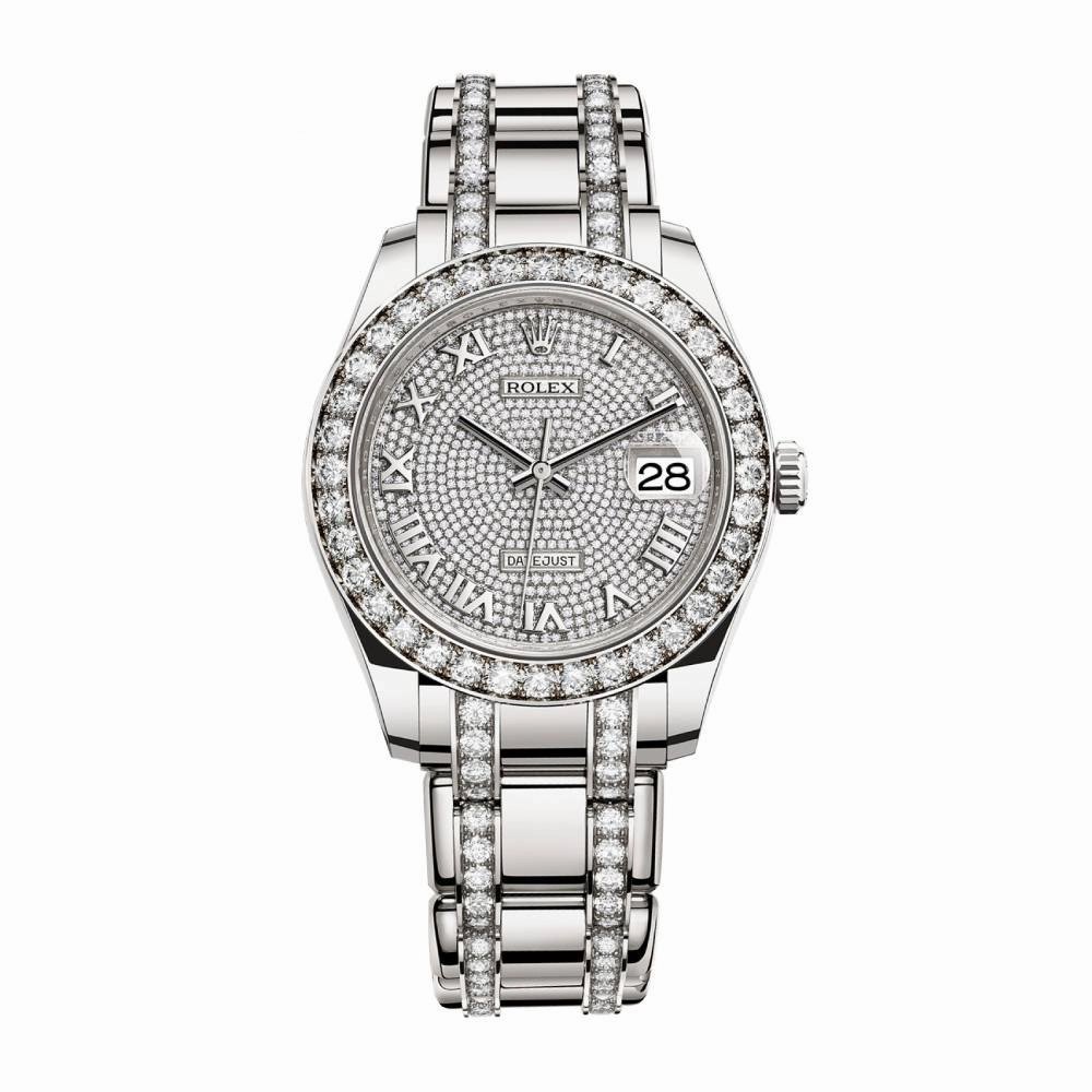 Rolex Pearlmaster 39mm - Ref: 86289-0006 - Pave Roman Diamond Dial & Diamond Bezel, 18K White Gold Diamond Bracelet Women's Watch