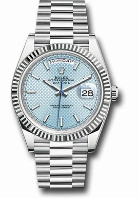 Rolex Platinum Day-Date 40 Watch - Fluted Bezel - Ice Blue Diagonal Motif Index Dial - President Bracelet - 228236 ibdmip