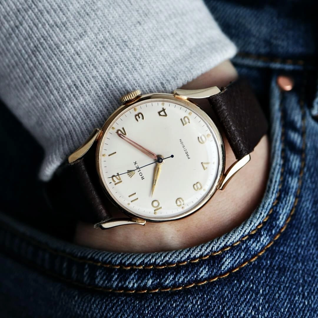 Rolex Precision 9k Gold, 1959 Men's Vintage Watch