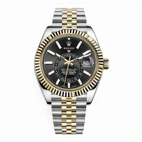 Rolex Sky-Dweller 42mm - Ref: 326933-0005 - Bright Black Stick Dial, Two Tone Stainless Steel & 18K Yellow Gold Jubilee Bracelet Watch