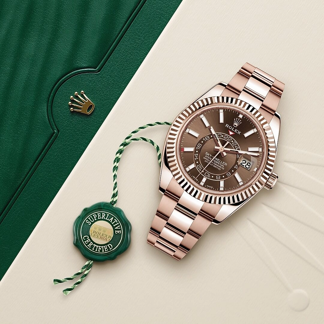 Rolex Sky-Dweller 42mm - Ref: 326935-0006 - Chocolate Stick Dial, 18K Rose Gold Oyster Bracelet Watch