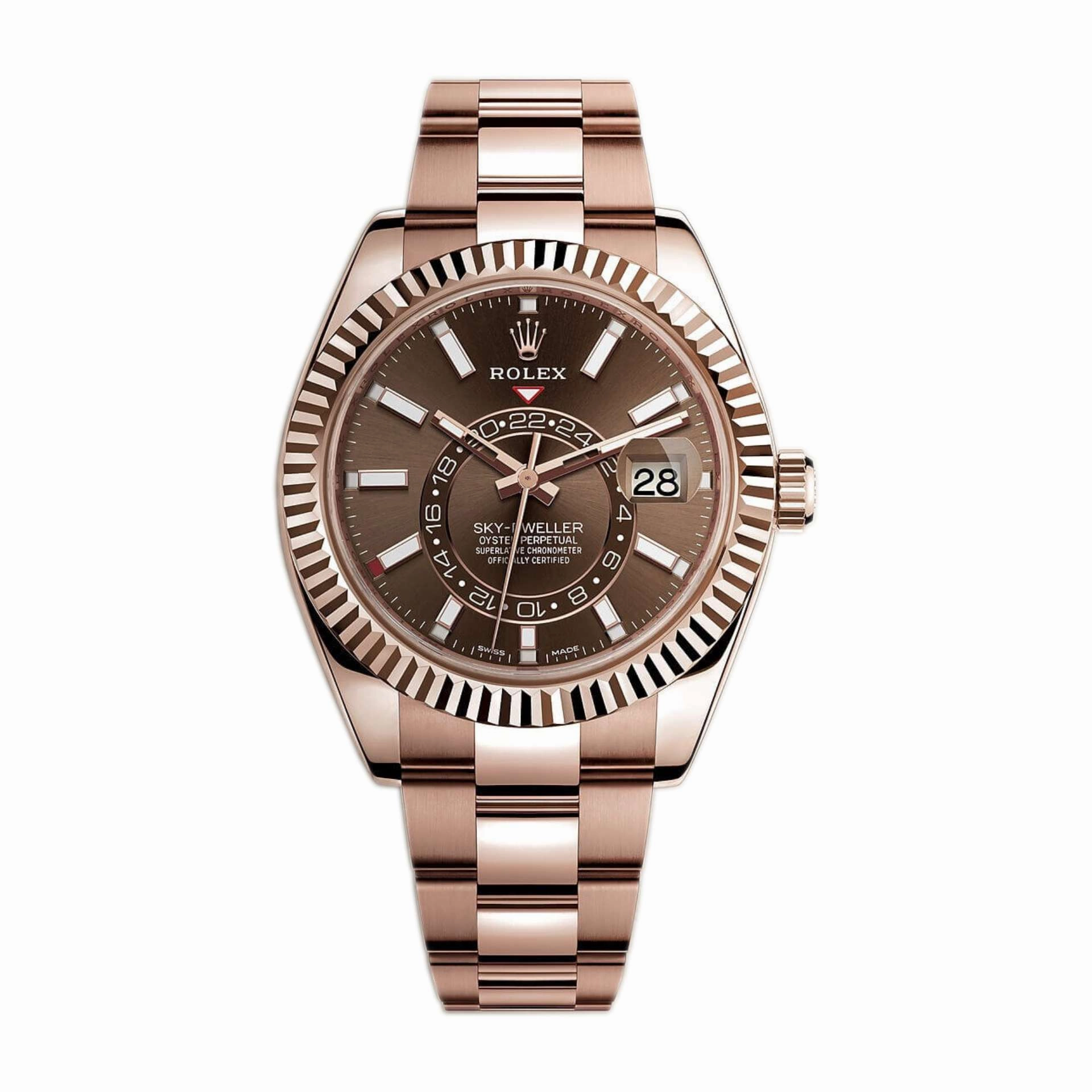 Rolex Sky-Dweller 42mm - Ref: 326935-0006 - Chocolate Stick Dial, 18K Rose Gold Oyster Bracelet Watch
