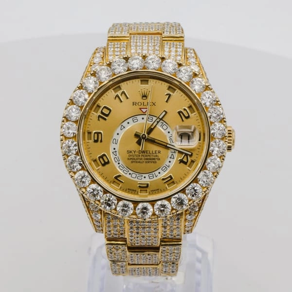 Rolex Sky-Dweller 42mm - Ref: 326938 - Champagne Dial & Custom Diamond Bezel, 18K Yellow Gold Oyster Custom Diamond Bracelet Watch