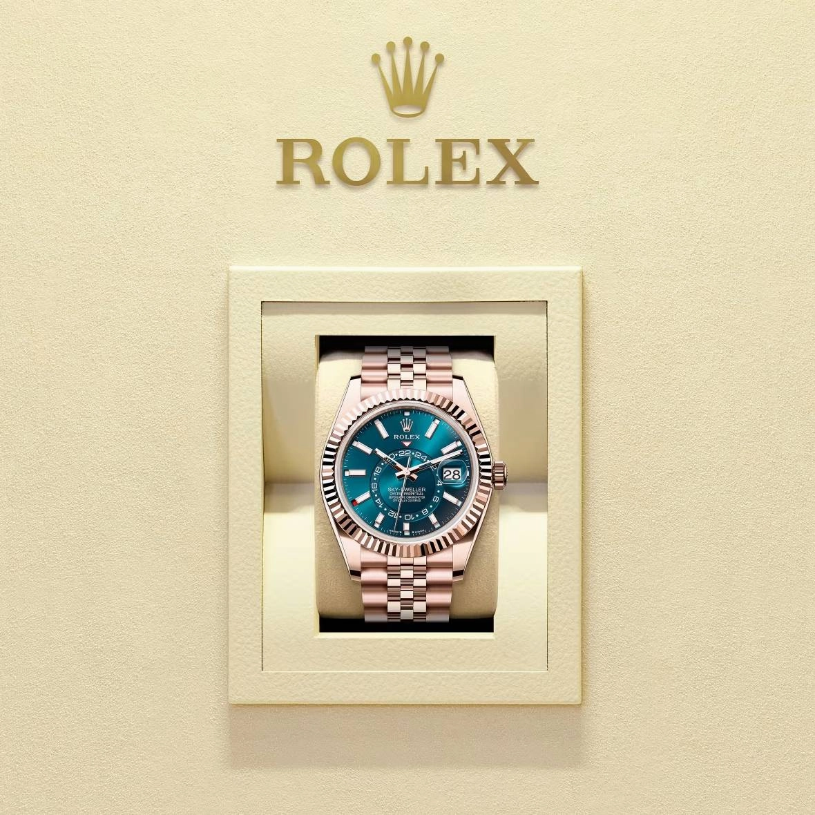 Rolex Sky-Dweller 42mm - Ref: 336935-0005 - Blue-Green Stick Dial, 18K Rose Gold Jubilee Bracelet Watch