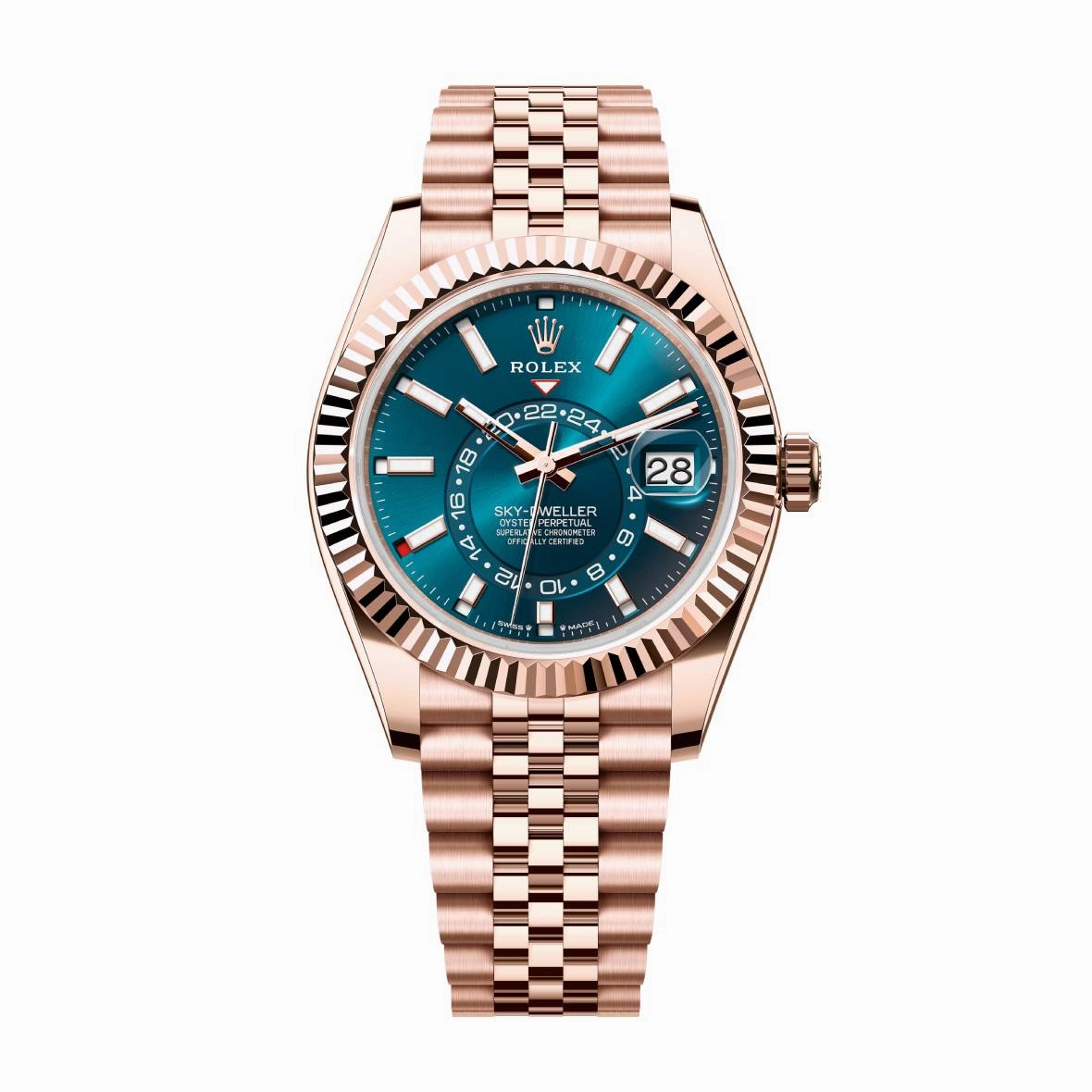 Rolex Sky-Dweller 42mm - Ref: 336935-0005 - Blue-Green Stick Dial, 18K Rose Gold Jubilee Bracelet Watch