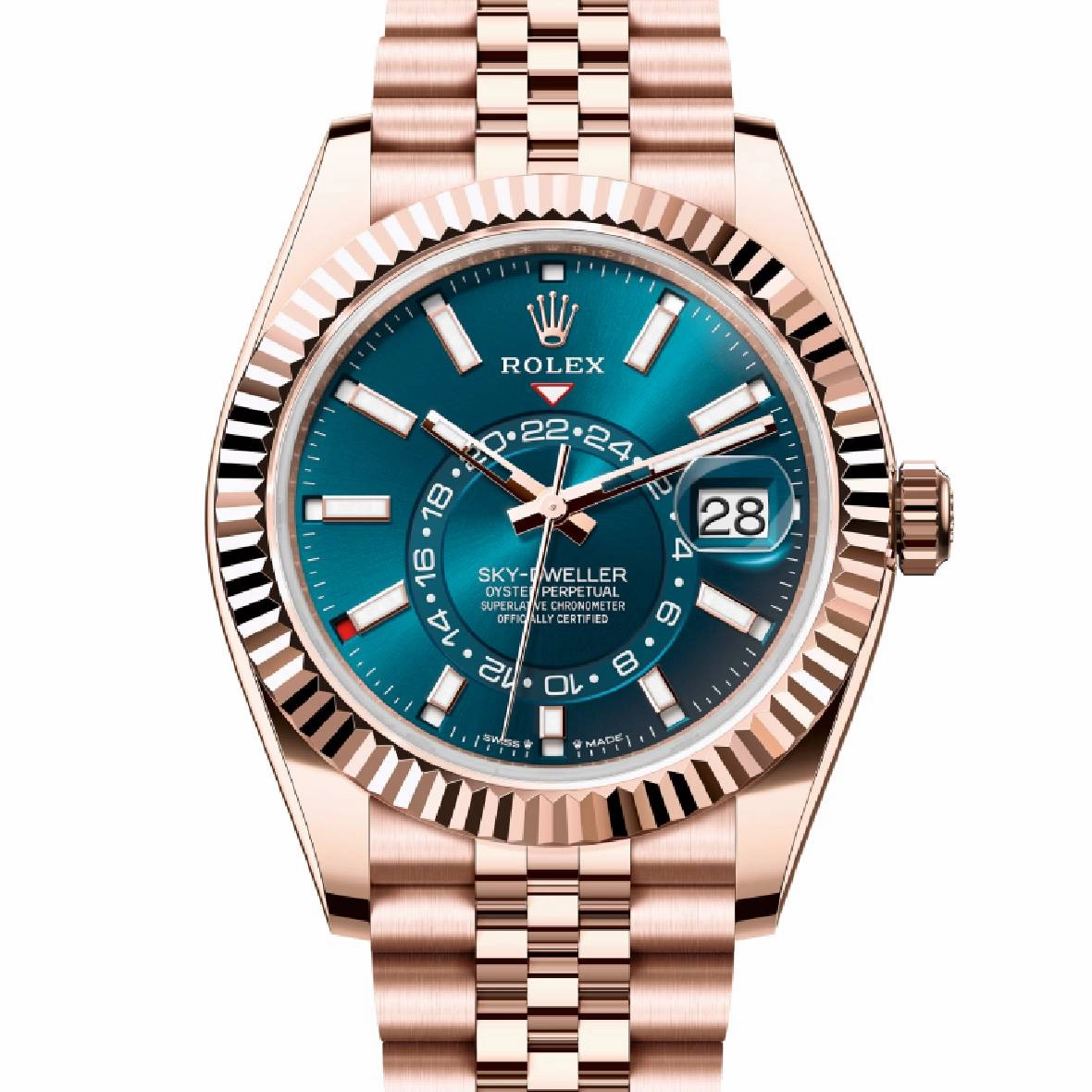 Rolex Sky-Dweller 42mm - Ref: 336935-0005 - Blue-Green Stick Dial, 18K Rose Gold Jubilee Bracelet Watch