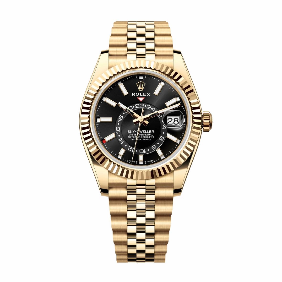 Rolex Sky-Dweller 42mm - Ref: 336938-0005 - Bright Black Stick Dial, 18K Yellow Gold Jubilee Bracelet Watch