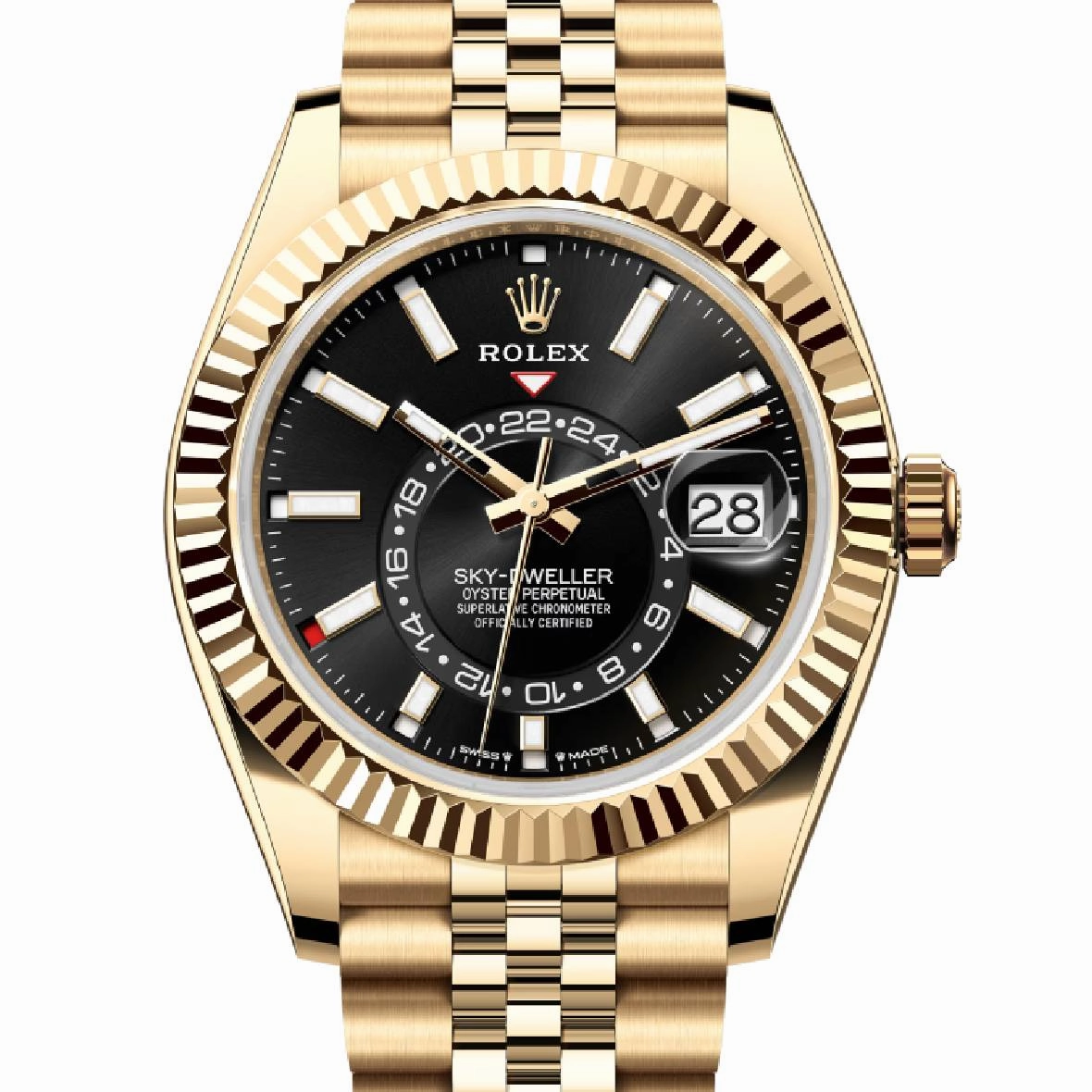Rolex Sky-Dweller 42mm - Ref: 336938-0005 - Bright Black Stick Dial, 18K Yellow Gold Jubilee Bracelet Watch