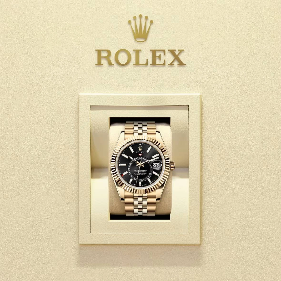 Rolex Sky-Dweller 42mm - Ref: 336938-0005 - Bright Black Stick Dial, 18K Yellow Gold Jubilee Bracelet Watch