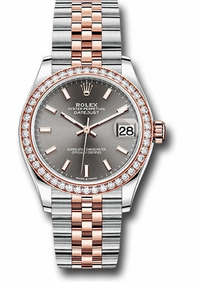 Rolex Steel and Everose Gold Datejust 31 Watch - 46 Diamond Bezel - Dark Rhodium Index Dial - Jubilee Bracelet 278381RBR dkrhij