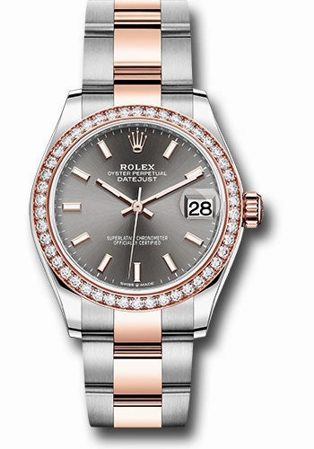 Rolex Steel and Everose Gold Datejust 31 Watch - 46 Diamond Bezel - Dark Rhodium Index Dial - Oyster Bracelet 278381RBR dkrhio