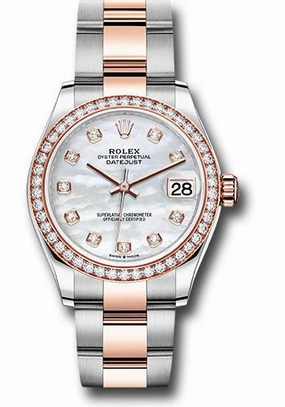 Rolex Steel and Everose Gold Datejust 31 Watch - 46 Diamond Bezel - Mother-of-Pearl Diamond Dial - Oyster Bracelet 278381RBR mdo